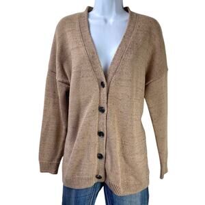 BDG Oversized Speckled Button Front Cardigan Tan S